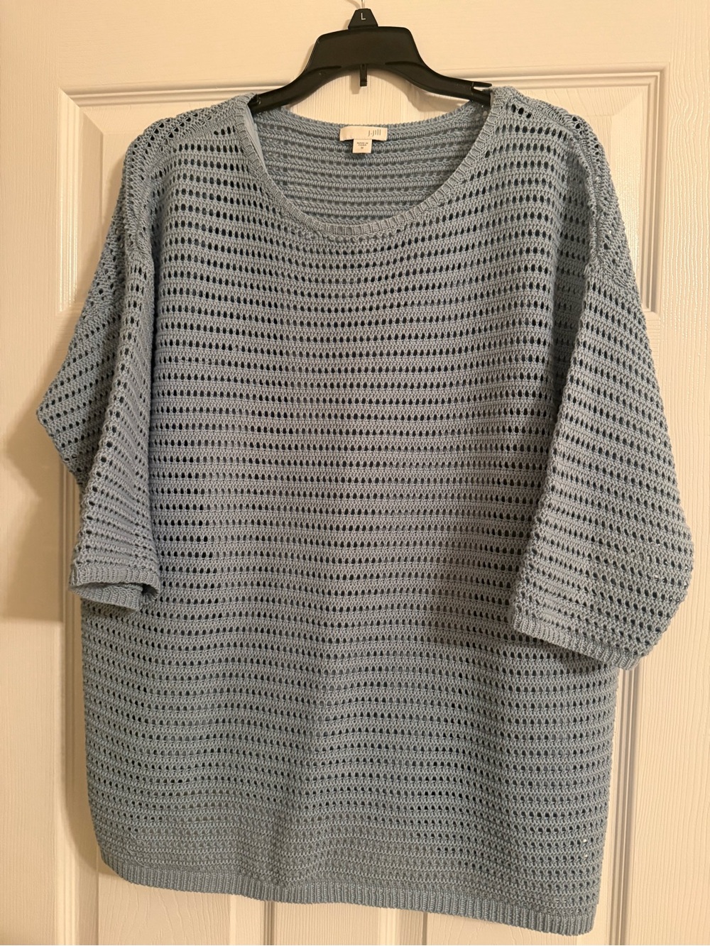 J. Jill Light Blue Open-Knit Short Sleeve Top
